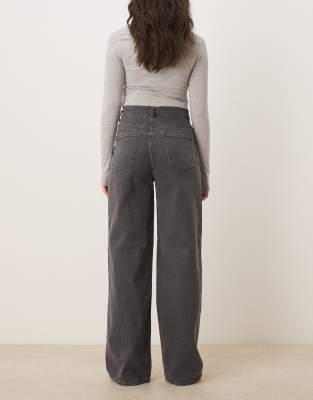 Vila Freya High Waist Wide Leg Jeans In Gray