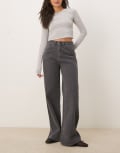 [Vila] VILA Freya high waist wide leg jeans in grey denim 40 Grey Denim