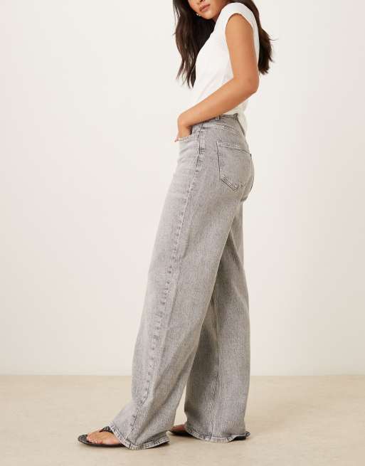 Vila Freya high waist wide leg jeans in light gray | ASOS