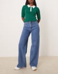 [Vila] VILA Freya high waist wide leg jeans in medium blue denim 36 Medium blue denim