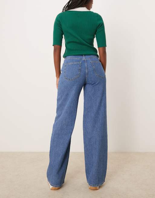 VILA Freya high waist wide leg jeans in medium blue denim, 3 of 5