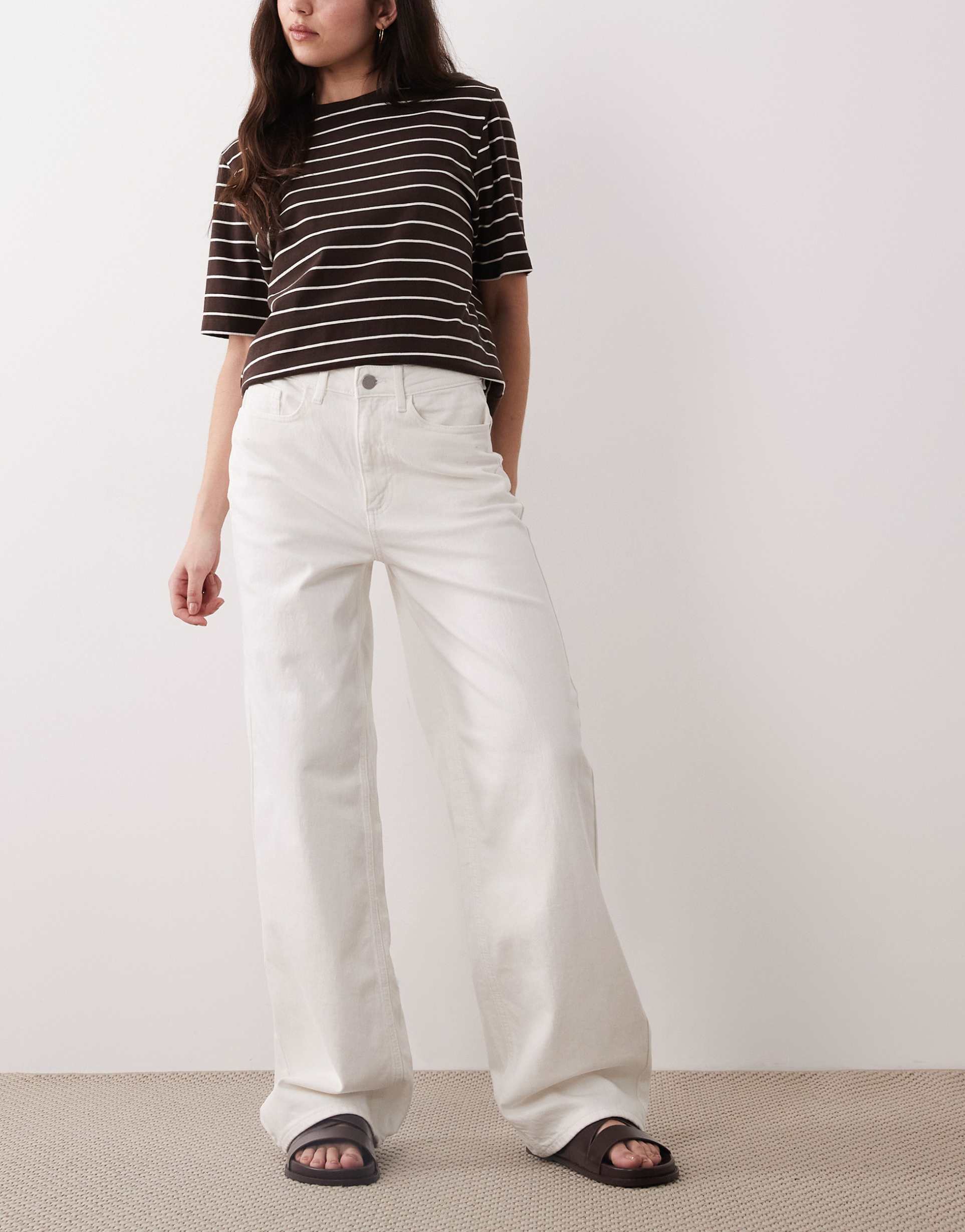 vila freya high waist wide leg jeans in white