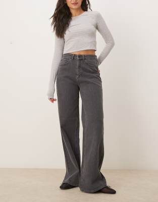 VILA - Freya - Jean large à taille haute - Gris