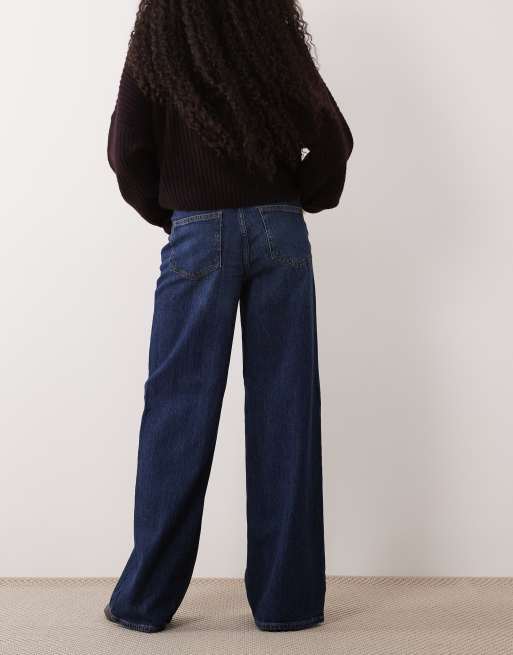 Vila Freya jeans med hög midja och vida ben, mörkblå denimtvätt, 2 av 5