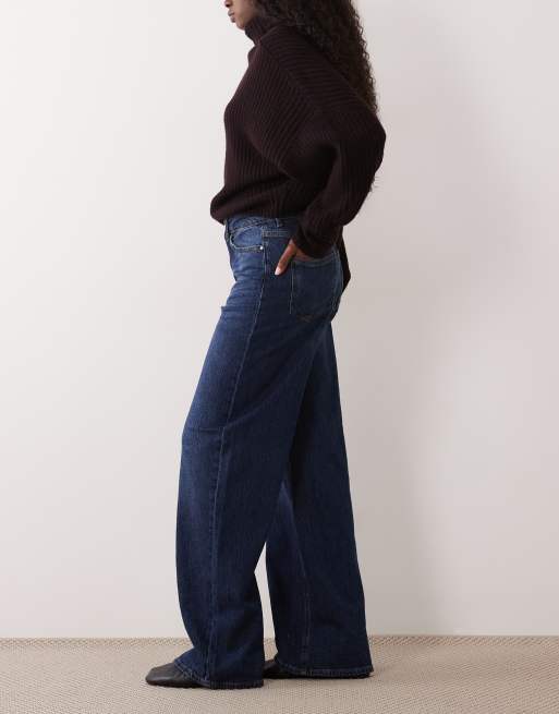 Vila Freya jeans met hoge taille en wijde pijpen donkerblauwe denimwassing, 3 van 5