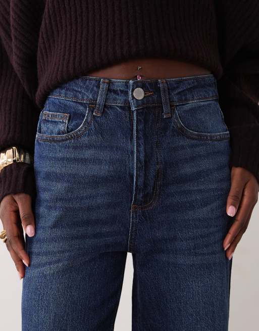 Vila Freya jeans met hoge taille en wijde pijpen donkerblauwe denimwassing, 5 van 5