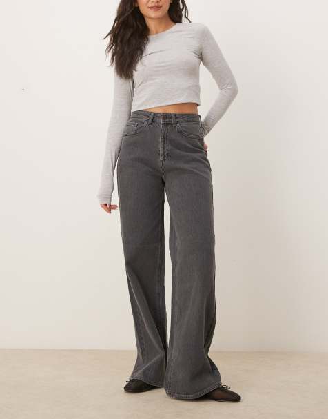 Vila Freya high waist wide leg jean in grey denim 