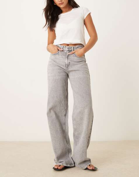 Vila Freya high waist wide leg jeans in light grey