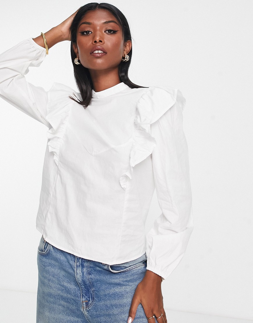 Vila frill detail blouse in white