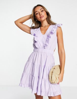 Vila frill detail tie back mini dress in lilac - ASOS Price Checker