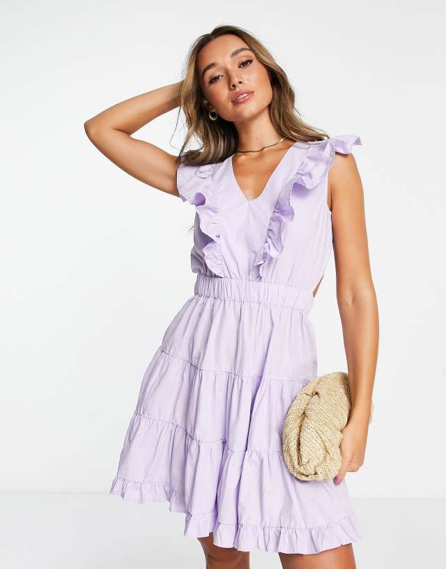 Vila - frill detail tie back mini dress in lilac