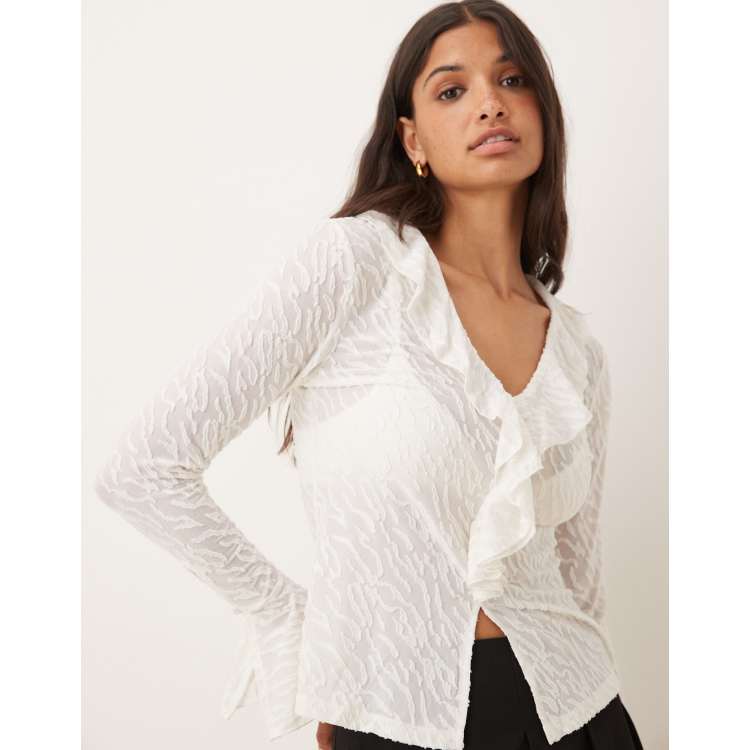 Vila frill detail top with wide cuffs in white | ASOS