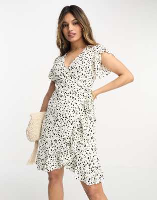 Vila Frill Detail Wrap Mini Dress In Spot Print-white