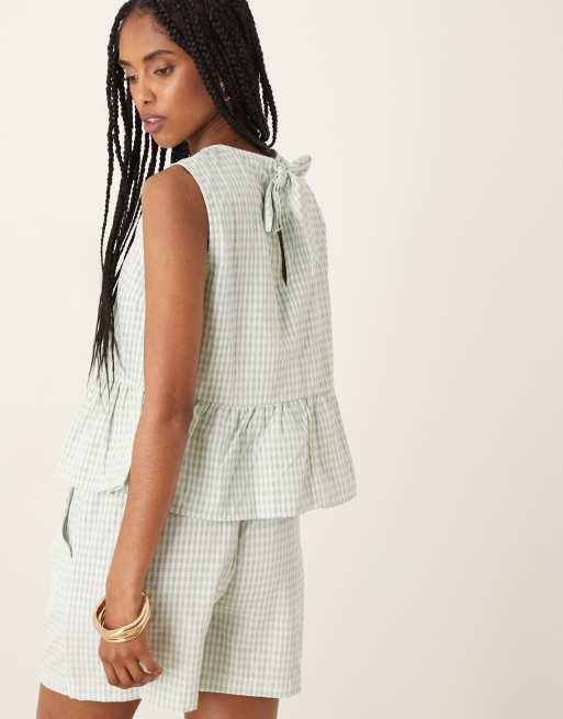 VILA frill hem sleeveless top in netural gingham - part of a set 