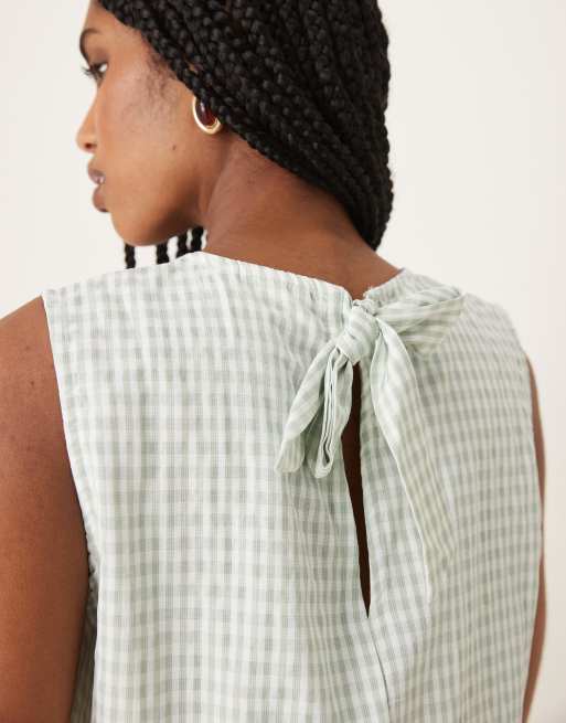VILA frill hem sleeveless top in netural gingham - part of a set 
