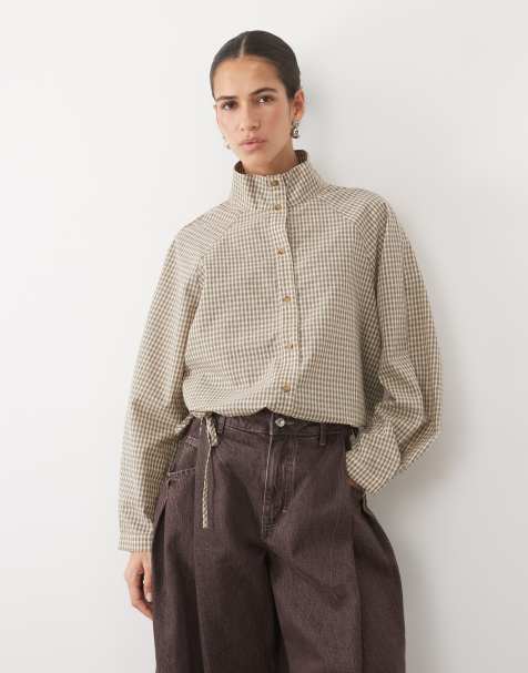 Vila funnel neck jacket in black and cream check - view 1