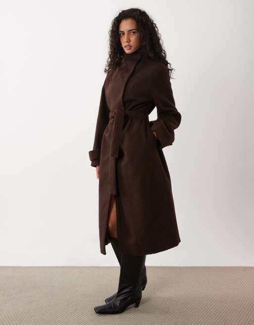 Vila funnel neck jacket in chocolate brown, 3 of 4