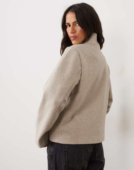 VILA funnel neck short wool-look jacket in natural melange, 4 of 4