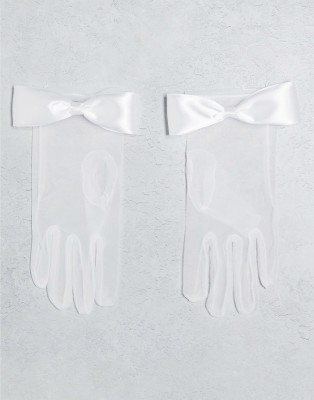 2 Paires De Gants D'opéra Longs En Tulle - Nœud Satin Beige, Transparents, Pour Fête, Mariage, Cosplay