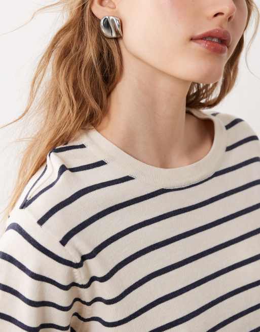 VILA - Gebreid T-shirt met korte mouwen in gemêleerde zandkleur, 3 van 4