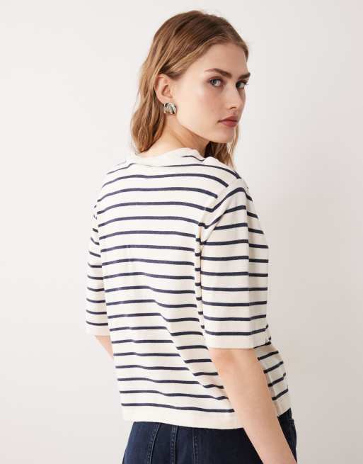 VILA - Gebreid T-shirt met korte mouwen in gemêleerde zandkleur, 4 van 4