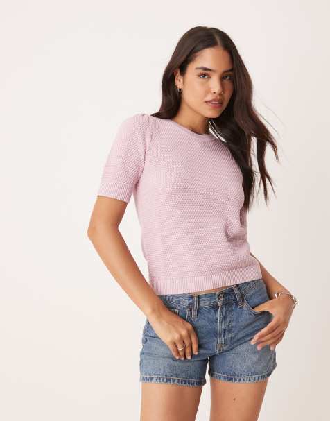 VILA - Gebreid T-shirt met korte mouwen in roze - view 1