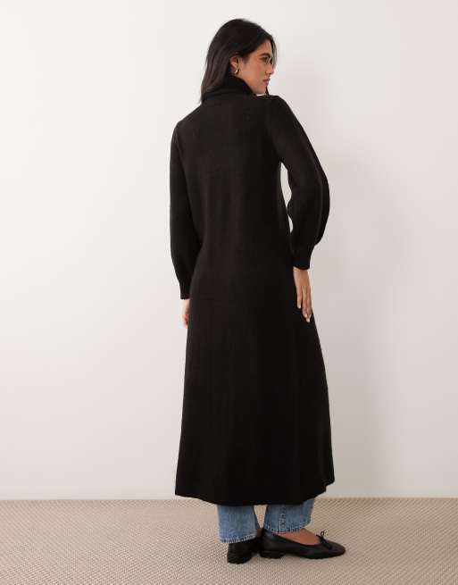 Vila gebreide maxi coltrui met splitdetail in zwart, 3 van 4