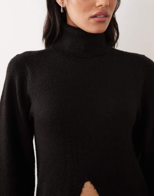 Vila gebreide maxi coltrui met splitdetail in zwart, 4 van 4