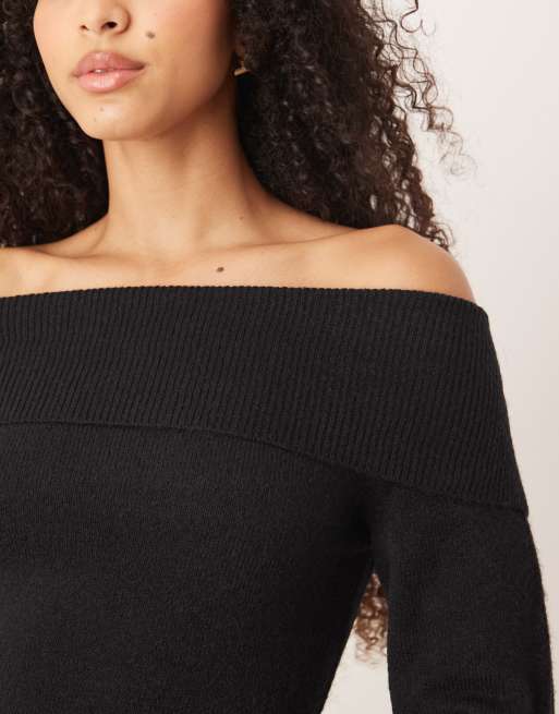VILA - Gebreide mini jurk met blote schouders in zwart, 4 van 4