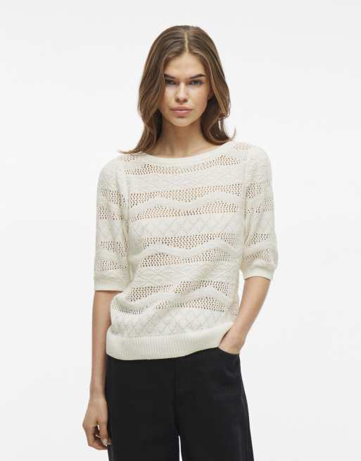 VILA - Gebreide top in 'cloud dancer'