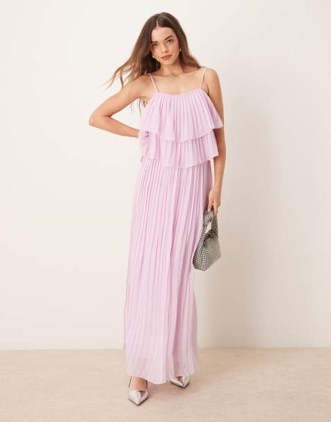 VILA - Geplooide maxi cami-jurk met gelaagde ruches in orchidee roze - view 1