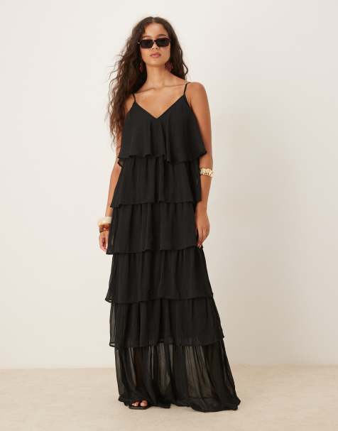 Vila – Gerafftes Camisole-Maxikleid in Schwarz - view 1