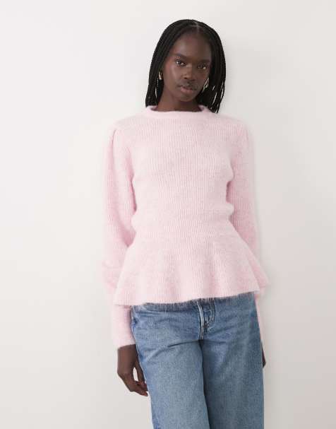 Vila gerippter Strickpullover mit Peplum-Saum in Ballet Pink - view 1