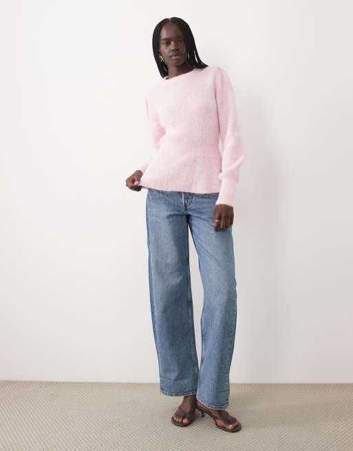 Vila gerippter Strickpullover mit Peplum-Saum in Ballet Pink, 2 von 4