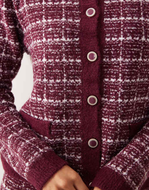 VILA - Geruit vest van bouclé in bordeauxrood, deel van co-ord set, 3 van 4