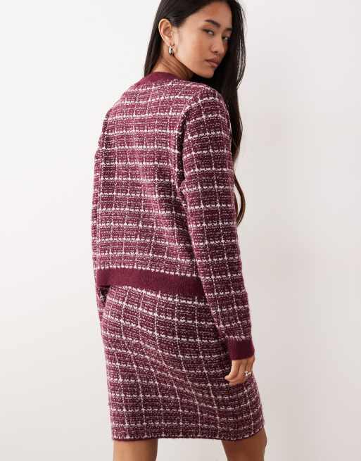 VILA - Geruit vest van bouclé in bordeauxrood, deel van co-ord set, 4 van 4