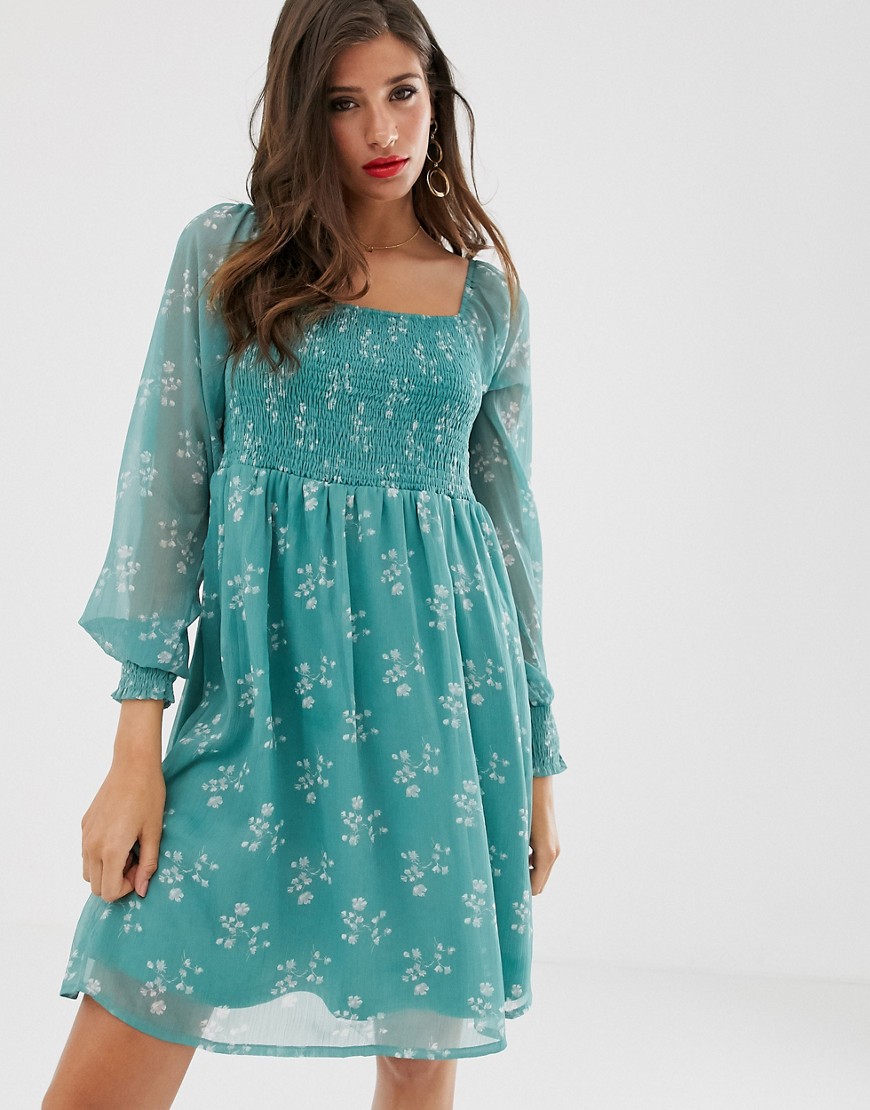 Vila - Gesmokte chiffon mini-jurk met bloemenprint-Multi