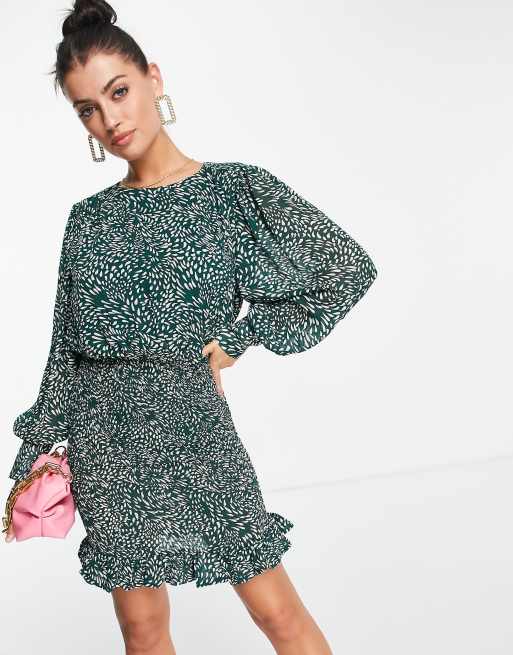 Vila - Gesmokte mini jurk met groene luipaardprint, 2 van 4