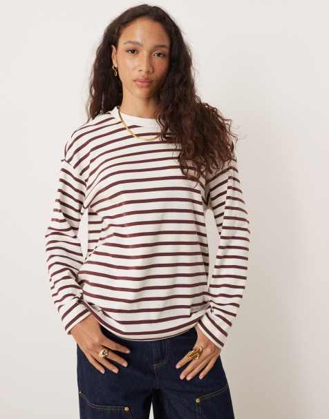 VILA - Gestreept T-shirt met lange mouwen in wit en bruin - view 1