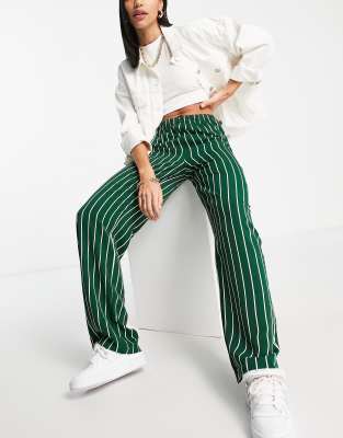 Vila - Gestreepte broek met wijde pijpen en elastische taille in groen |  ASOS