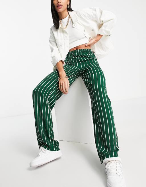 Orthodox telex Negen Vila - Gestreepte broek met wijde pijpen en elastische taille in groen |  ASOS