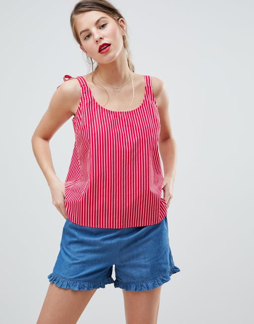 Vila – Gestreiftes Camisole-Oberteil mit Bindebändern