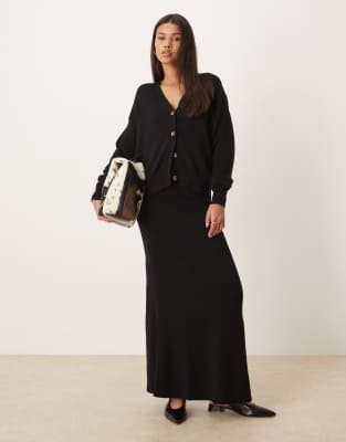 Vila - Gestrickter Midirock in Schwarz, Kombiteil