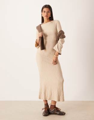 VILA - Gestricktes Maxikleid mit neutralem Zebramuster