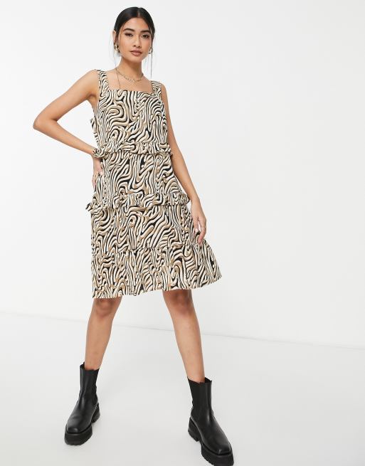 Vila – Gestuftes Midikleid mit Tierfellmuster