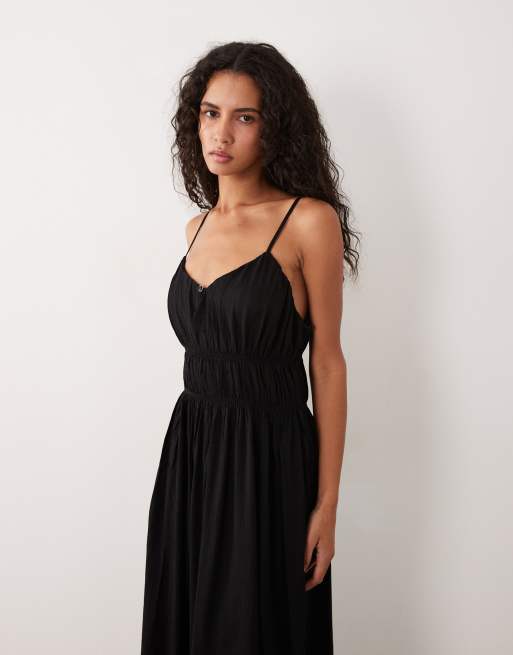 VILA – Gewebtes Camisole-Maxikleid in Schwarz mit Raffung, 2 von 4