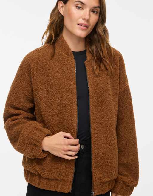 Vila giacca bomber in teddy con zip, marrone, 4 di 7