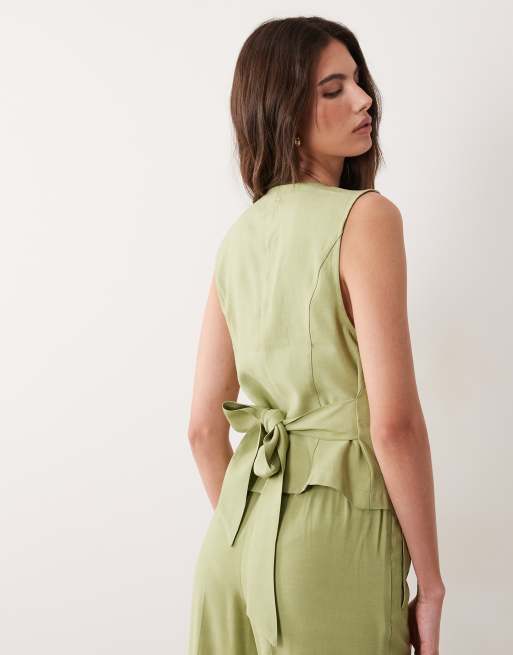 Vila - Gilet de tailleur d'ensemble habillé avec liens devant - Vert sauge, 4 de 4