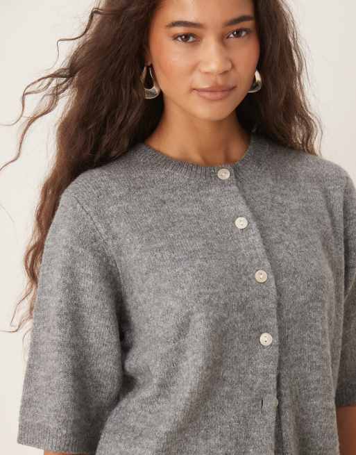 Vila - Gilet en maille à manches courtes - Gris moyen chiné, 4 de 4