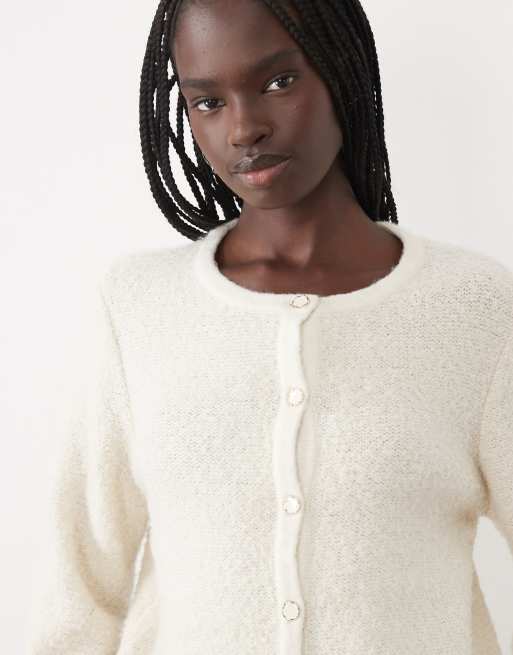 Vila gilet en maille épaisse avec détail de boutons en boucle crème, 3 de 4